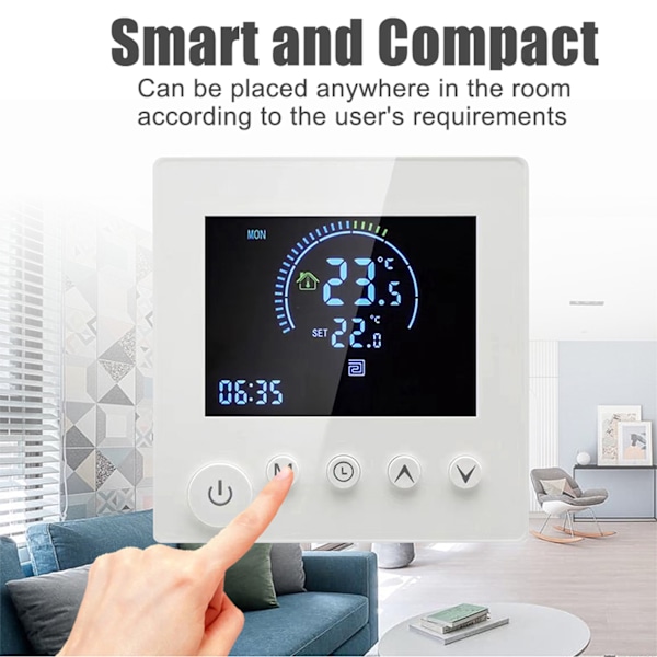 Vägghängd Termostat Programmerbar LCD-Display Touchknapp Värme Digital Termoregulator Temperaturkontroll för Hemrum