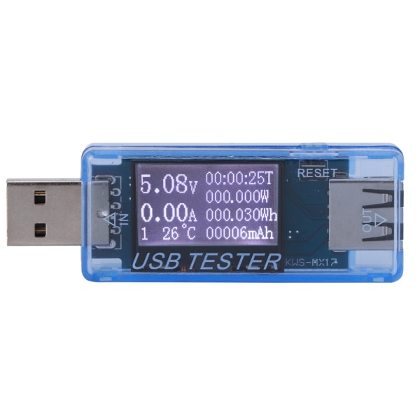 Tester Digital USB Spänning Ström Mätare Voltmeter 8 I 1 Detektor 0‑5A 0‑150W 4‑30V Blå