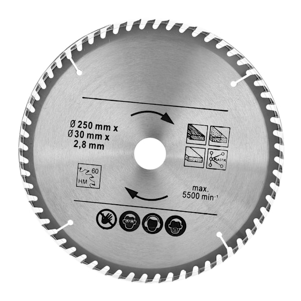 Pyörösahanterä 250mm 48T & 60T TCT Sahalaitaterä 30mm Reikä