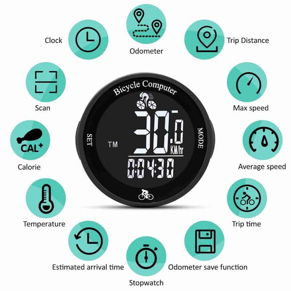 Sykkelcomputer LED Baklys Multifunksjon Rund Trådløs Sykkelcomputer Sykkelodometer