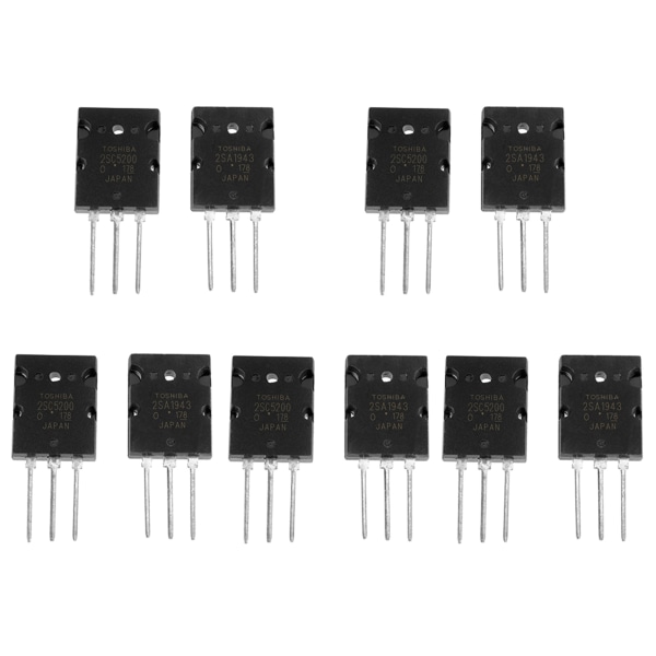 5 Par Svart 2SA1943 2SC5200 High Power Matchad Audio Transistor