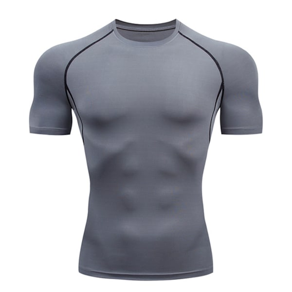 Kølig Tør Kortærmet Kompressions T-shirt til Mænd Sports T-shirts Toppe Atletisk Trænings T-shirt Grå M