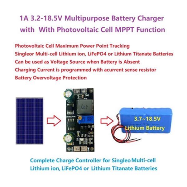 1A 12V MPPT Solpanel Controller Li Ion LiFePO4 Lithium Batteri Opladermodul