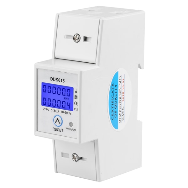 5-80A 230V 50Hz Digital LCD Enkeltfaset Energimåler Wattmåler DIN-skinne Montering DDS015
