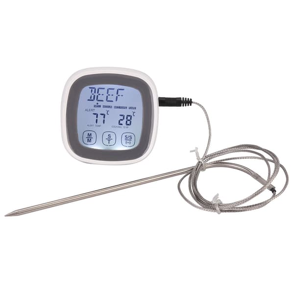 Digital matlagnings-termometer med pekskärm, timer och sond för kött