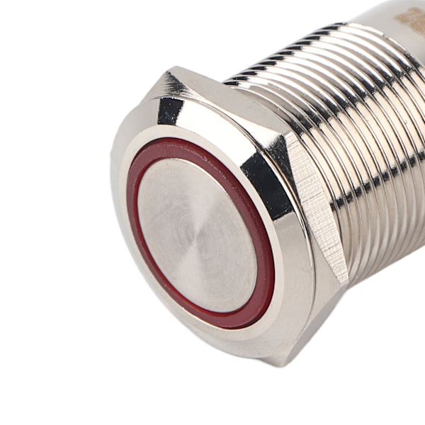 19mm 12-24V Vattentät Rostfritt Självlåsande Tryckknappsbrytare Röd LED