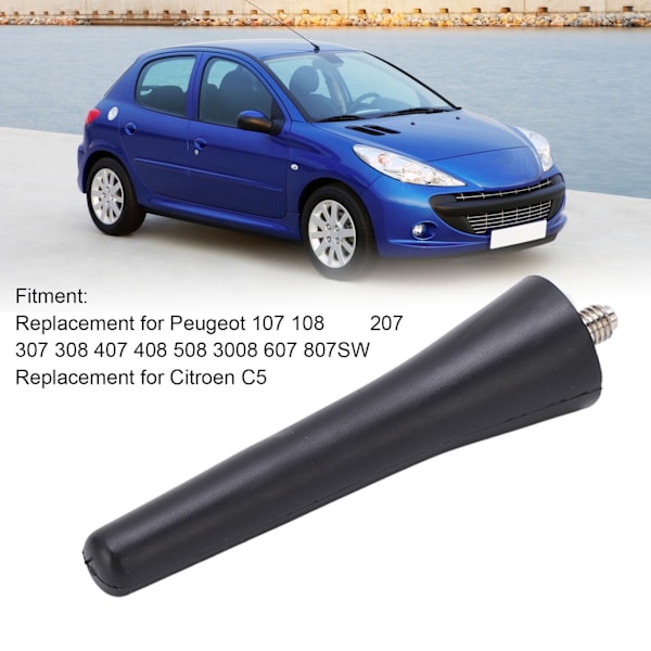 Kort bilantennmast 6561N3 6,7 cm lång ABS svart ersättning för Peugeot 107 108 207 307 308 407