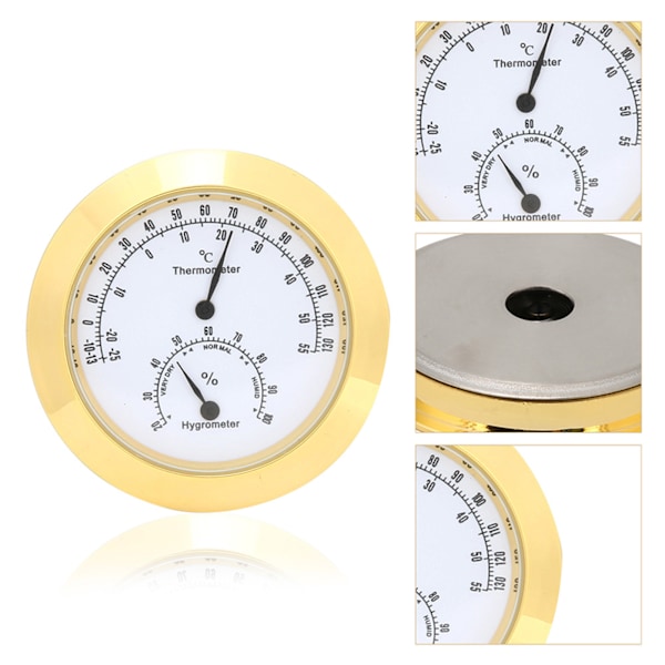Rund Termometer Hygrometer Luftfuktighet Temperaturmätare för Violin Gitarrfodral (Guld)