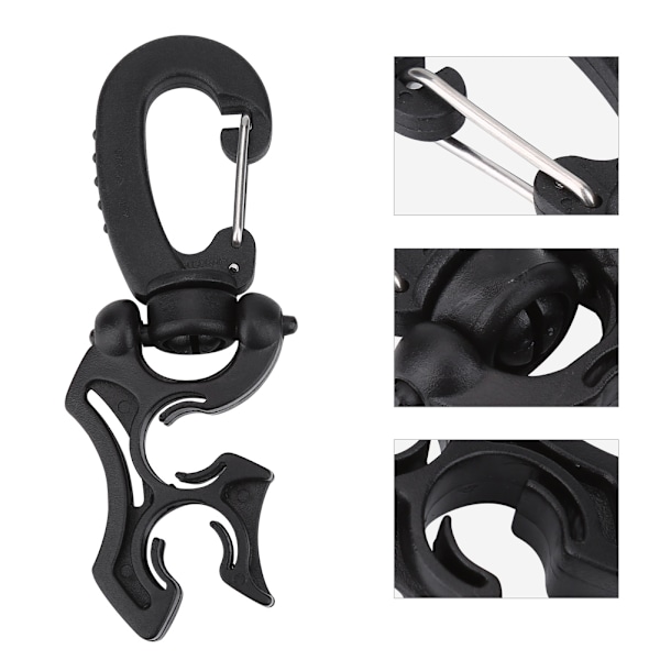 1 stk. Udendørs Scuba Diving Dobbelt BCD Lavtryksslange Clip Holder med Snap Hook Spænde (Sort)