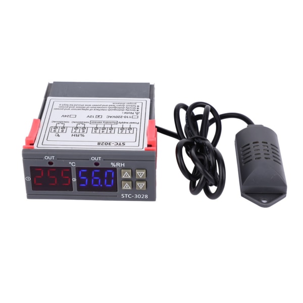 STC-3028 Digital display temperatur- och fuktighetskontrollmätare med integrerad sensor (12V)