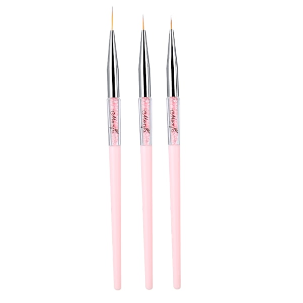 3 stk Neglekunst Dotting Liner Pensel UV Gel Malepenn Tegneverktøysett Rhinestone Håndtak (Rosa)