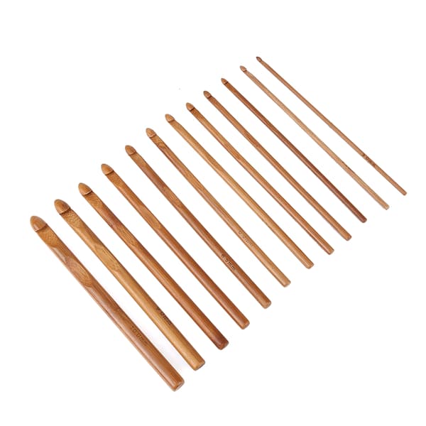 12 st/set Karboniserade Bambu Stickor Set Virknålar Tröjnålar Garnvävningsverktyg