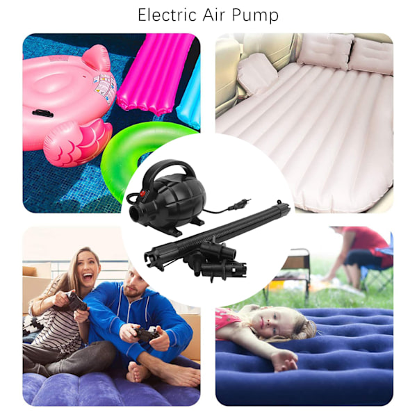 600W Elektrisk Luftpumpe Oppustelig Båd Flåde Madras Bærbar Inflator Pumpe