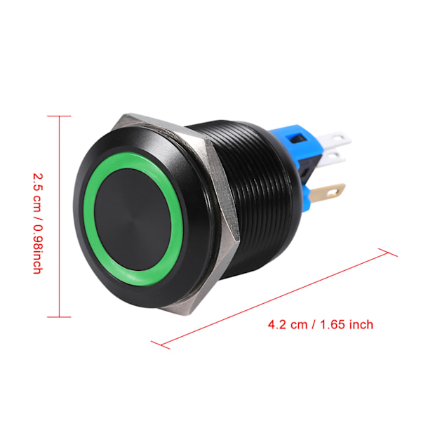22mm 12V-24V Vattentät Självlåsande Tryckknappsbrytare Grön LED