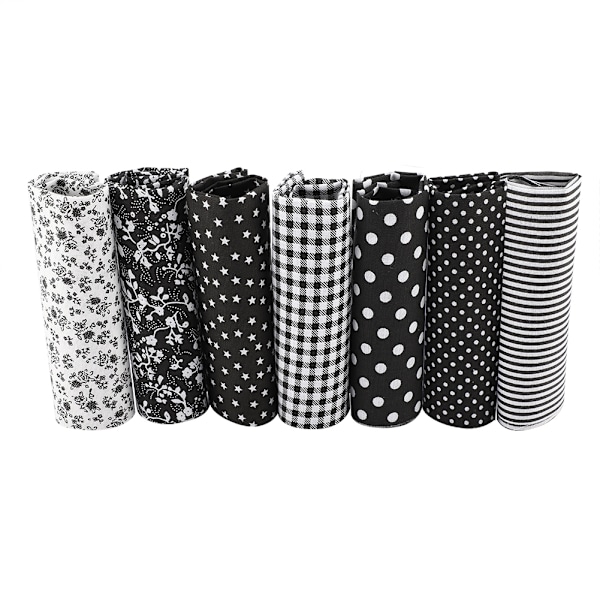 7 st 50*50cm Bomullstyg DIY Blandade Rutor Förskurna Sängkläder Kit Kvartalsbunt (Svart)