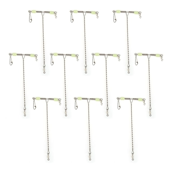 10 stk. Selvlysende perler i rustfrit stål Balance T Form Drejelig Snap Fiskekrog Tackle