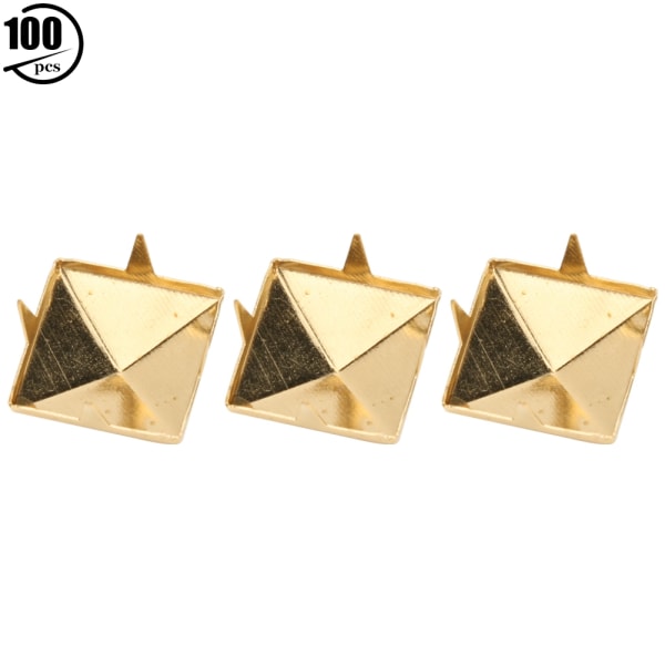 100st fyrkantiga Pyramid Punk Nitar 4 Klo Metall Dubbar för Armband Kläder Skor Handväska Guld 10mm