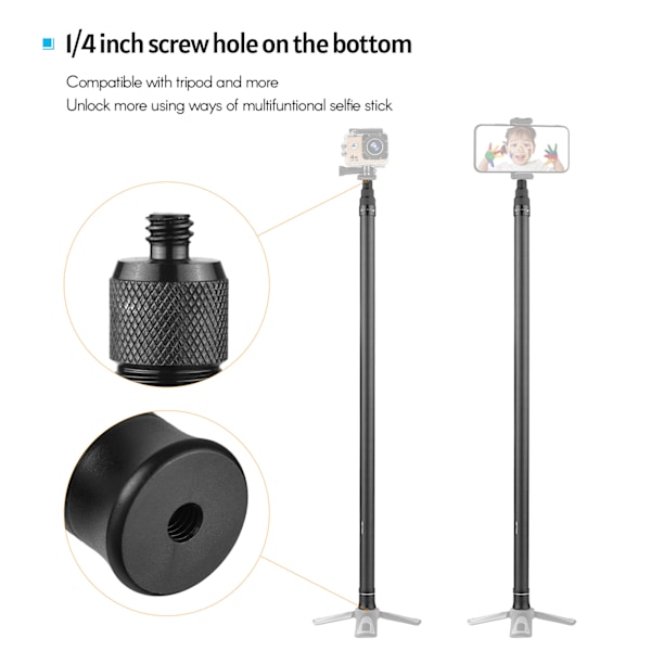 3 Meter Kulfiber Selfie Stick 1/4 Tomme Skrue [Justerbar Længde Selfie Stick til Selfie Fotografering