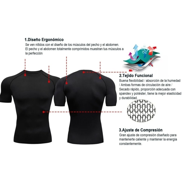 Cool Dry Kortärmade Compression Shirts Sport T-shirts Toppar Atletisk träningströja Svart M