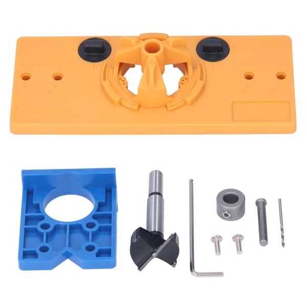 35mm Hengselhull Sag Jig Boreguide Kutter Bits Sett Trebearbeiding Hulltaking Borelokator Gul