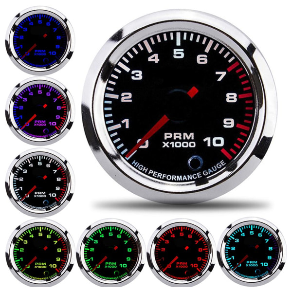 52 mm/2 tum Universal 7-färgs varvräknare varvräknare med mätområde 0-10000 rpm