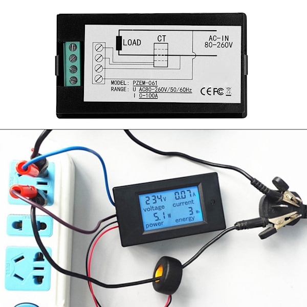 100A AC 80~260V Digital Strömmätare Monitor Spänning KWh Watt Voltmeter Amperemeter