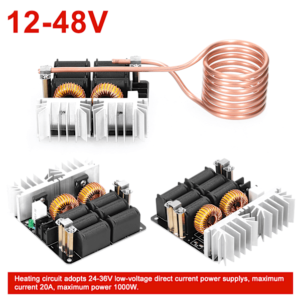 1000W ZVS Induktionsvärme Kort Modul Lågspännings Värmare Spole Flyback Driver Värmare med Kopparrör för DIY Smådelar Härdning Glödgning
