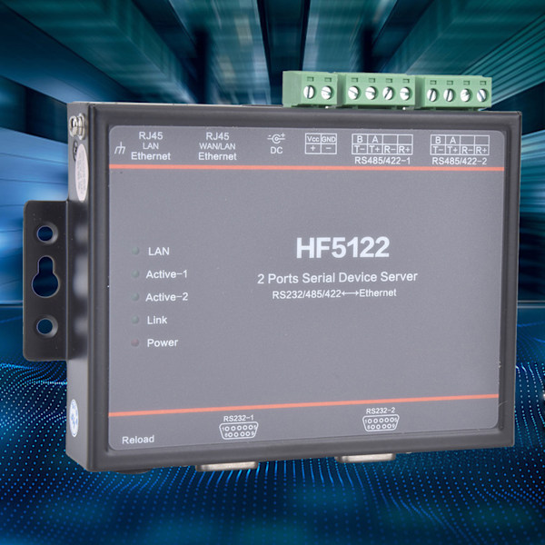 HF-5122 Dubbel Seriell Port till Ethernet RS232 / RS485 / RS422 Seriell Server 5 - 36VDC