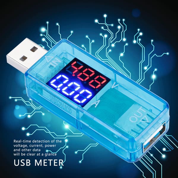 USB Farge LCD Voltmeter Amperemeter Strømmåler Multimeter Lader USB Tester (Blå)