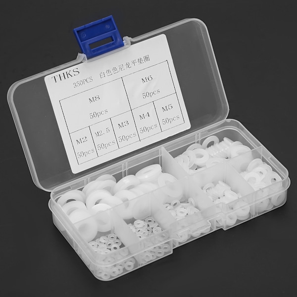 350 st Vita Nylon Plastbrickor Platt Packningsring Kit M2/M2.5/M3/M4/M5/M6/M8