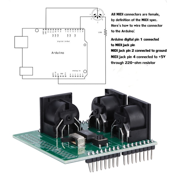 Fremragende MIDI Shield Modul Digitalt Interface Adapter Elektronisk Måleinstrument