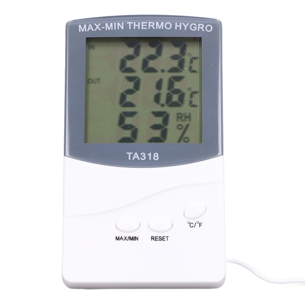 Digitalt Termometer for Innendørs og Utendørs Bruk 25% RF til 98% RF ‑50 til 70℃ Med Probe Stor Skjerm Temperatur Fuktighetsmåler