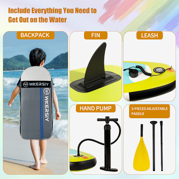 Uppblåsbar Stand Up Paddle Board för Barn 8'x30''x6' Uppblåsbar SUP Paddleboard Vattensport Surf Set med Paddel Pump Ryggsäck Fångrem Reparationskit