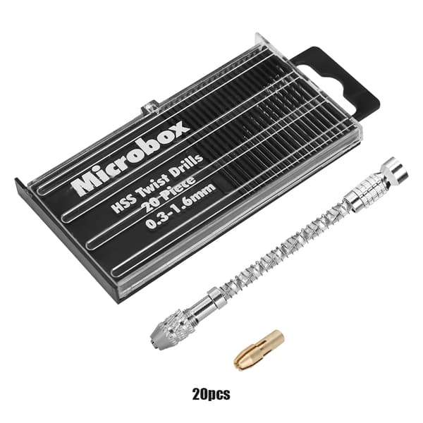 Mikro Mini Bærbart Verktøysett Liten Hånddrill & 20 stk Bor 0.3-1.6mm