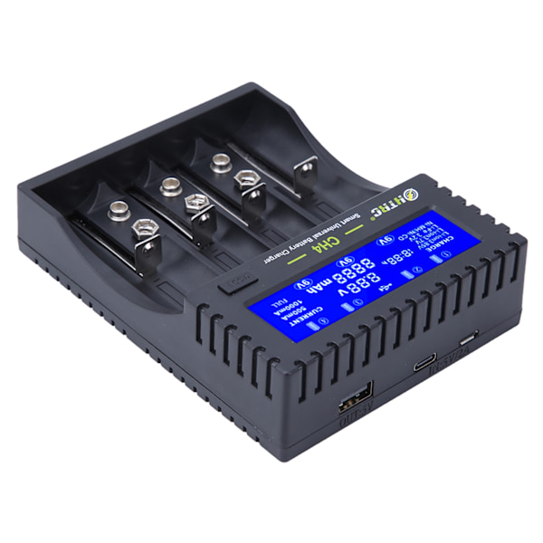 CH4 4-slots Batteriladdare Multifunktionell Laddare för Litiumjon NI MH / Ni Cd Batteri (Svart)