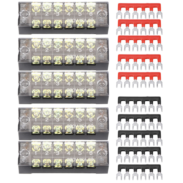 5 stk. Dobbelt Række 6 Positioner 600V 15A Skrue Terminalblok Pre-isoleret Terminal Barriere Strip