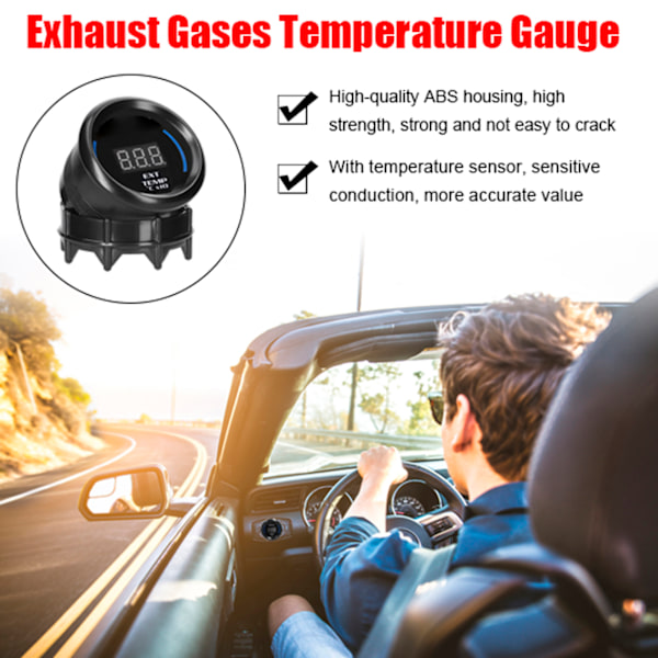 52mm Avgastemperaturmätare Digital Bil Ext Temp Mätare LED-Display EGT (40-120)℃x10 med Sensor Alarmfunktion för Bil Lastbil Motorcykel