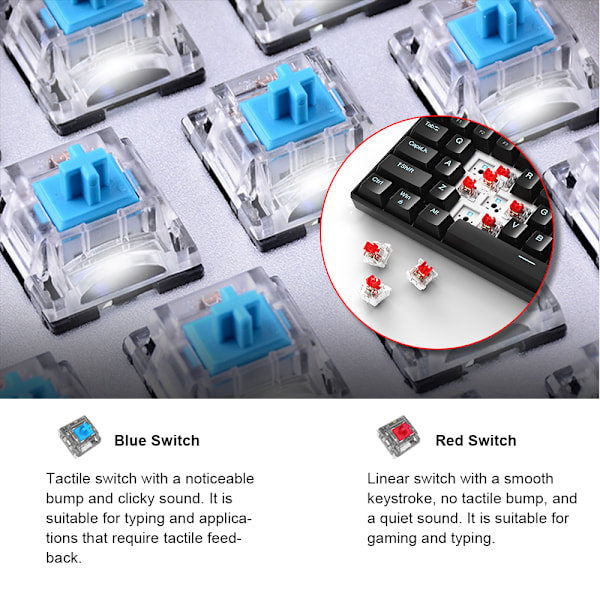 OUTEMU USB Kabelanslutet 61-tangenters Mekaniskt Tangentbord LED-Bakgrundsbelyst Stöder Hot Swap Blå Switch / Röd Switch