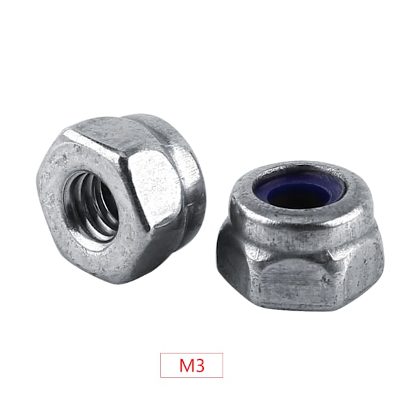 DIN985 Nylon Låsmutter Förhindrar Lossning Metrisk 304 Rostfritt Stål (M3, 100st)