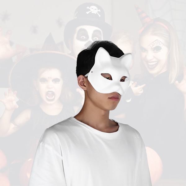5 stk. Hvid Maske Voksen Blank DIY Tegnemaske Halloween Kostumefest Tilbehør (Katteansigt)