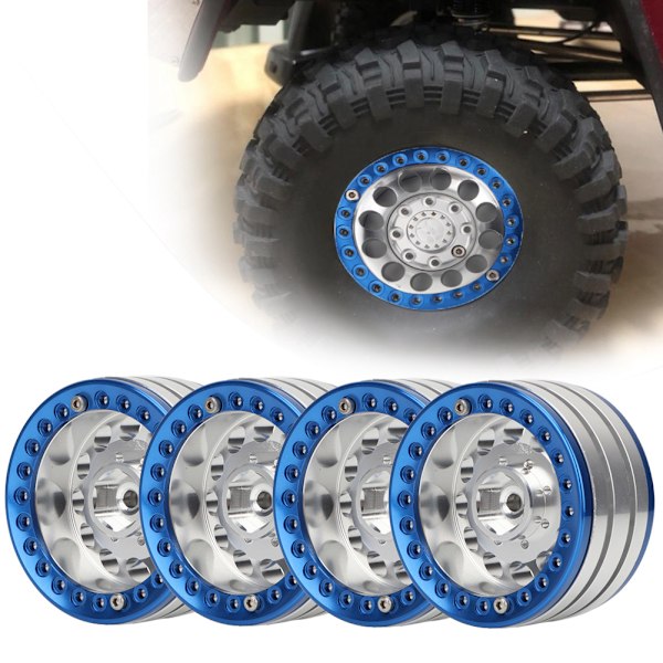 4 stk. 1,9-tommers aluminium Beadlock felger nav for SCX10 1/10 RC Crawler bil (sølvblå)