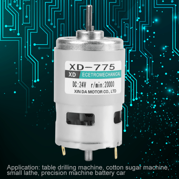 XD-775 24V Højhastigheds Lavt Støj Niveau Dobbelt Kugleleje Børste DC Motor (24V 20000rpm)