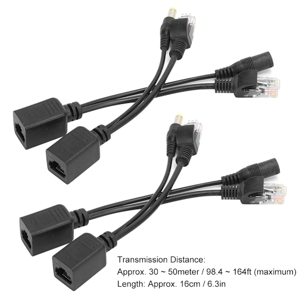2 Par POE Splitter Nettverkskamera Strømforsyningsmodul Separator Overvåkingsutstyr 12V