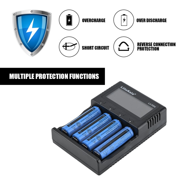 Liitokala Lii pD4 LCD Batteriladdare 4-Slot Smart Batteri Rygg 110-240V (EU)