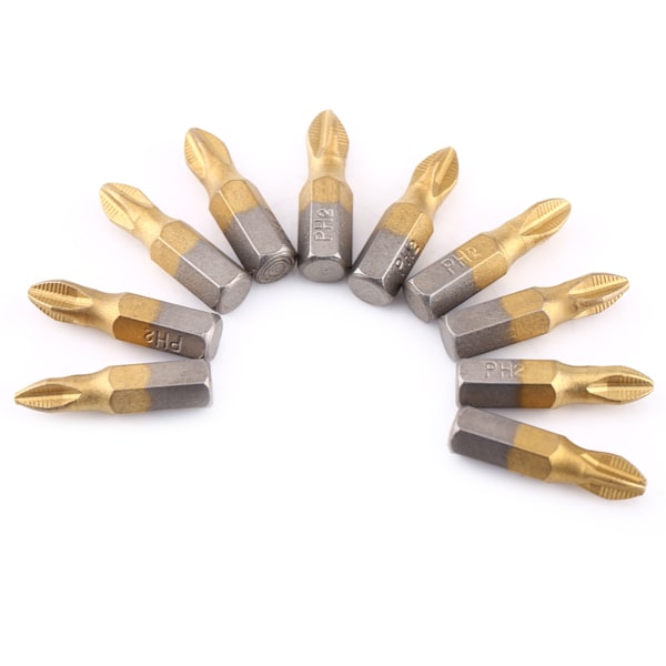 10 stk. Titanium Belagt 1/4\" Hex Skaft 25mm Længde PH2 Antislip Magnetisk S2 Skruetrækker Bits Sæt