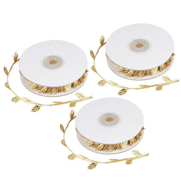 3 Rullar Konstgjorda Löv Rankor DIY Förskolehantverk Bröllopsdekoration Tillbehör Guld