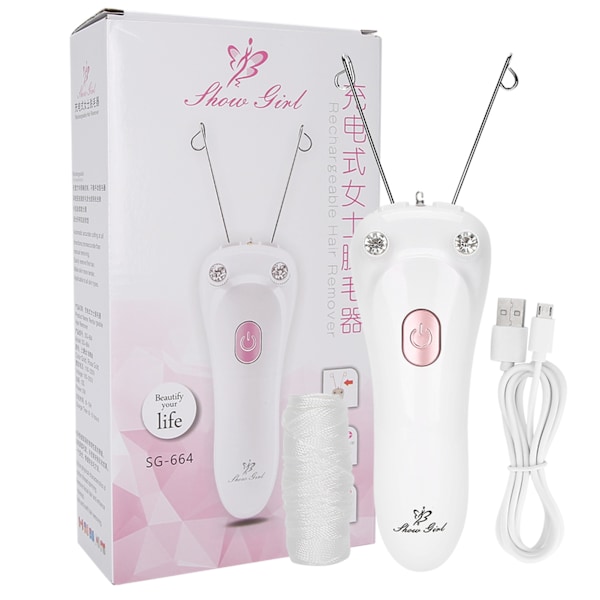 Elektrisk trådepilator hårfjerner USB-lading bomullstråd epilator (Host bomullstråd USB-kabel) (Rosa)