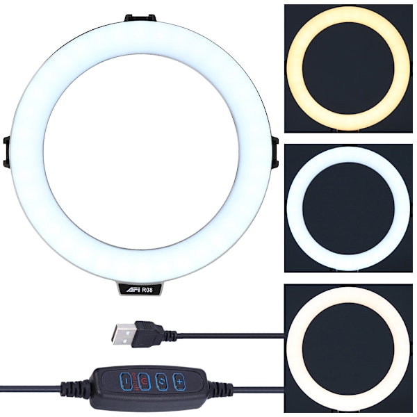8 tum LED Ring Light med 10 Ljusstyrkenivåer och 190 cm Kabel för Makeup Vlogg Video Live Streaming