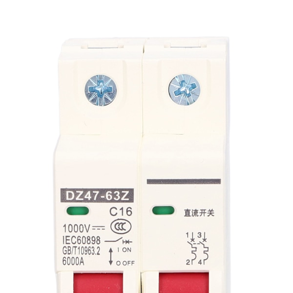 Afbryder 2P Lavspænding 6000A Brydeevne DIN-skinne Montering 16A DC 1000V