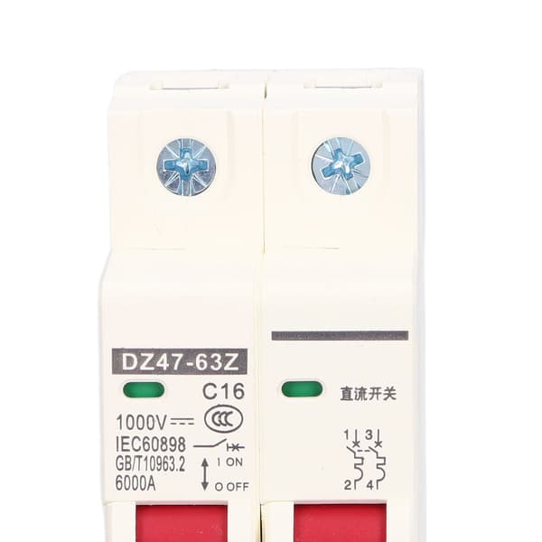 Brytare 2P Lågspänning 6000A Brytförmåga DIN-skena Montering 16A DC 1000V